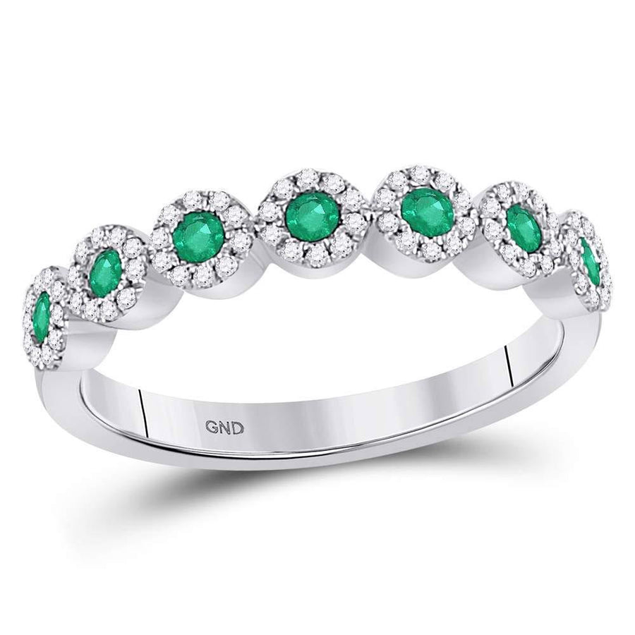 10kt White Gold Womens Round Emerald Circle Stackable Band Ring 1/2 Cttw