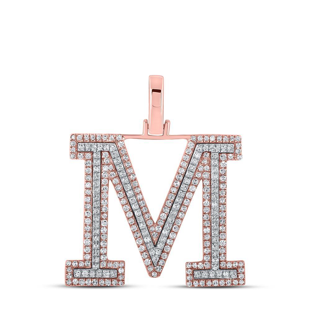 10kt Two-tone Gold Mens Round Diamond M Initial Letter Pendant 3/4 Cttw
