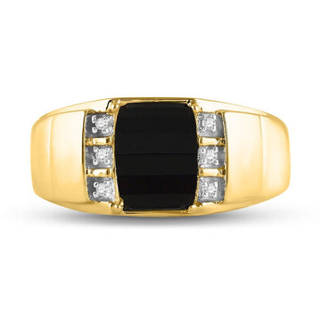 10kt Yellow Gold Mens Round Diamond Black Onyx Solitaire Ring .02 Cttw
