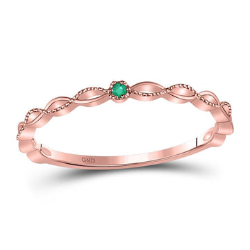 10kt Rose Gold Womens Round Emerald Solitaire Milgrain Stackable Band Ring .01 Cttw
