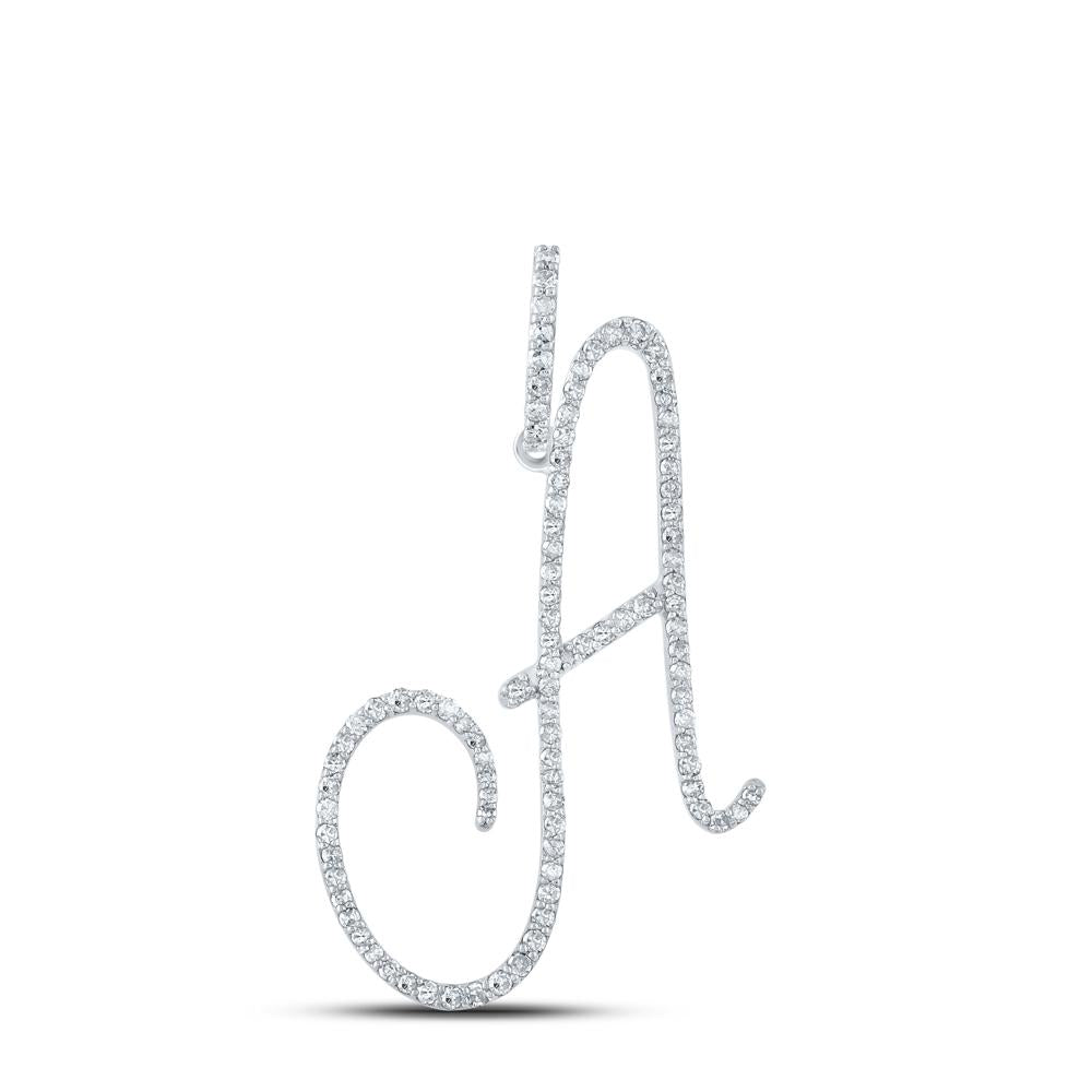 10kt White Gold Womens Round Diamond A Initial Letter Pendant 1/2 Cttw