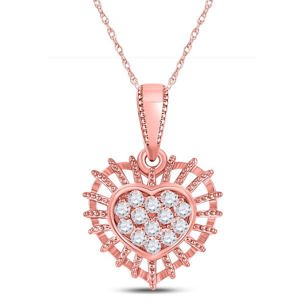 10kt Rose Gold Womens Round Diamond Heart Pendant 1/8 Cttw