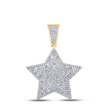 10kt Yellow Gold Mens Baguette Diamond Star Charm Pendant 1-1/5 Cttw