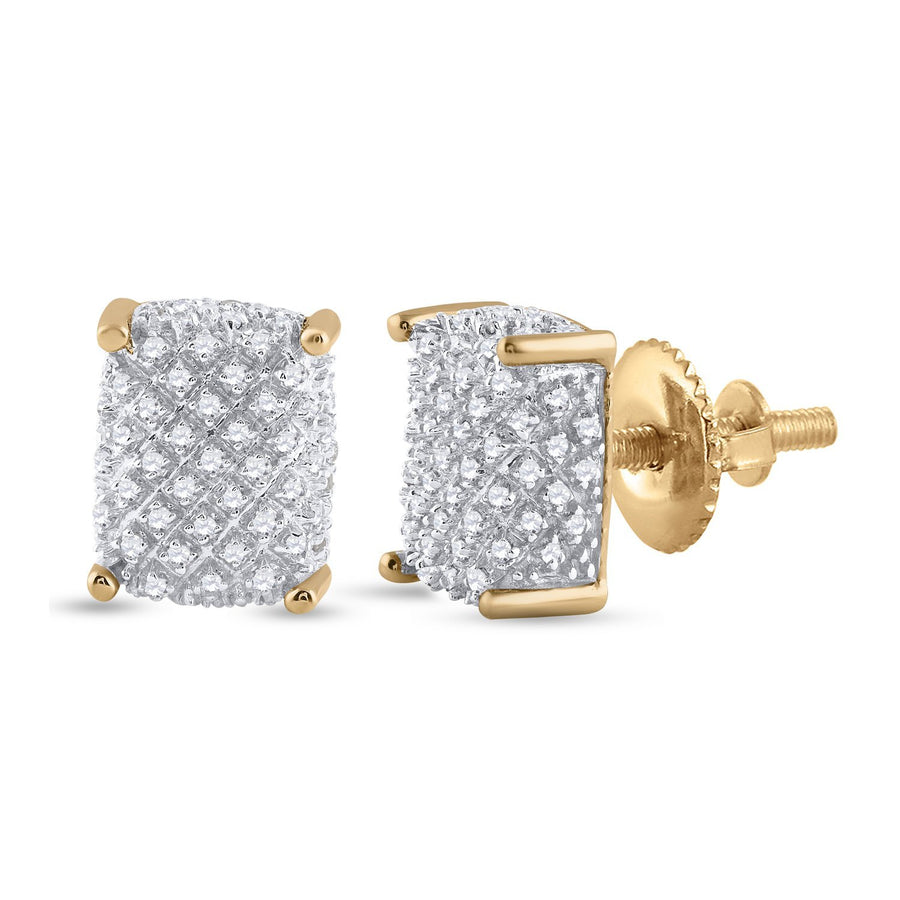 10kt Yellow Gold Mens Round Diamond Cluster Earrings 1/3 Cttw