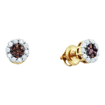 14kt Yellow Gold Womens Round Brown Diamond Cluster Earrings 1 Cttw
