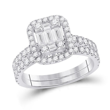 14kt White Gold Baguette Diamond Bridal Wedding Ring Band Set 1-1/2 Cttw