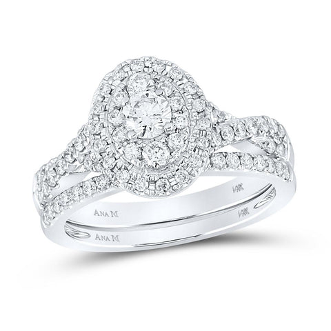14kt White Gold Round Diamond Bridal Wedding Ring Band Set 1 Cttw