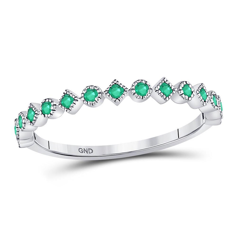 10kt White Gold Womens Round Emerald Square Dot Stackable Band Ring 1/5 Cttw