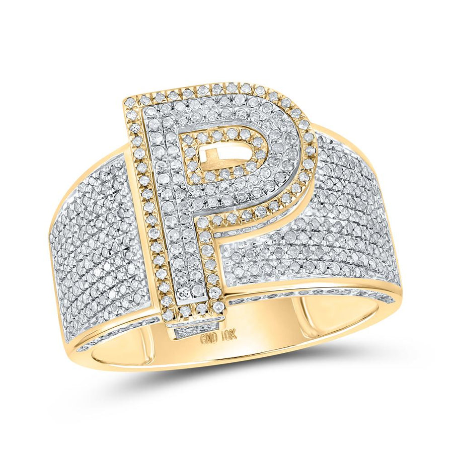 10kt Two-tone Gold Mens Round Diamond P Initial Letter Ring 1 Cttw