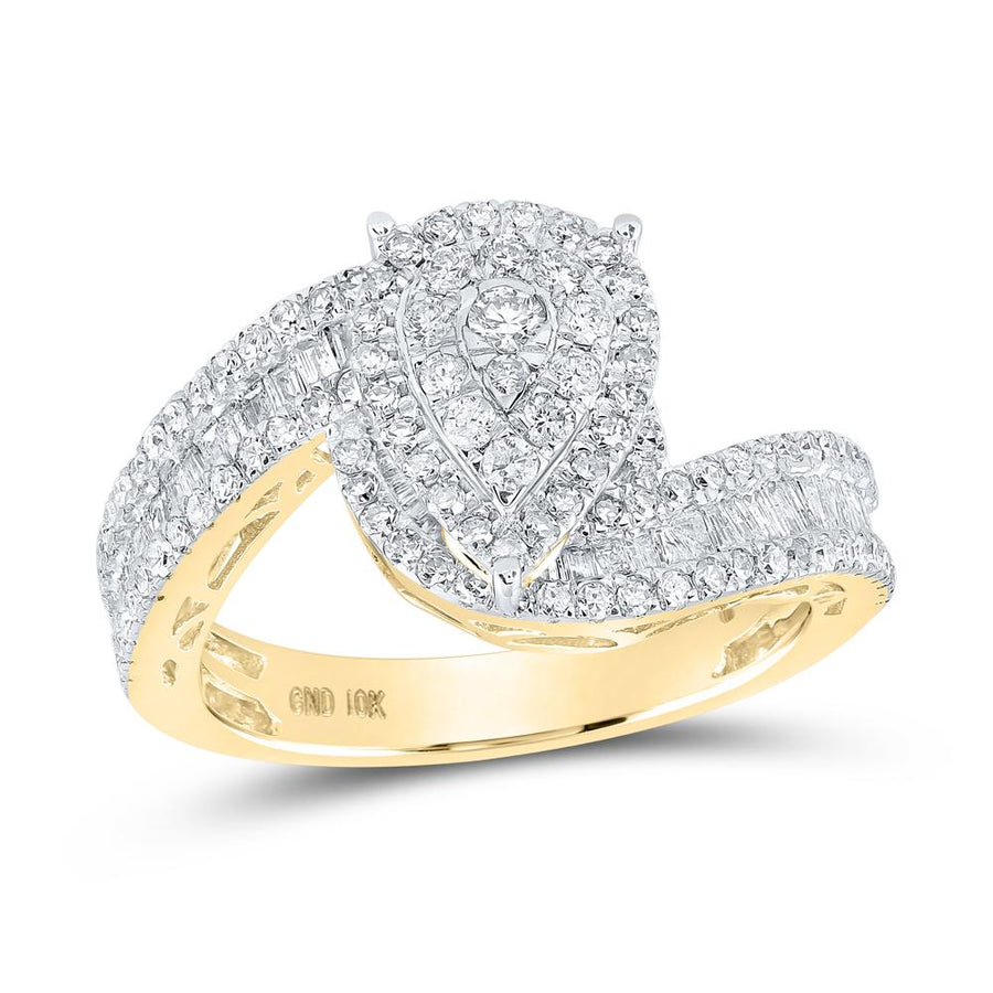 10kt Yellow Gold Round Diamond Tear Bridal Wedding Engagement Ring 1 Cttw