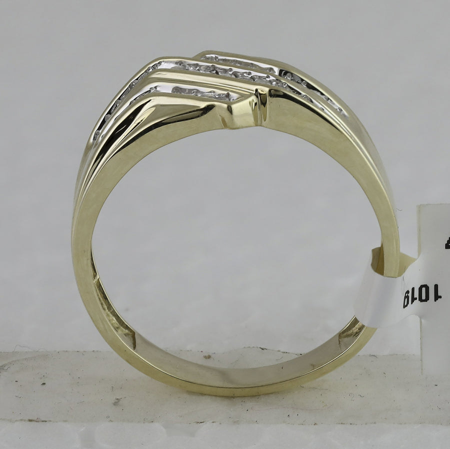 10kt Yellow Gold Mens Round Diamond Triple Row Band Ring 1/4 Cttw