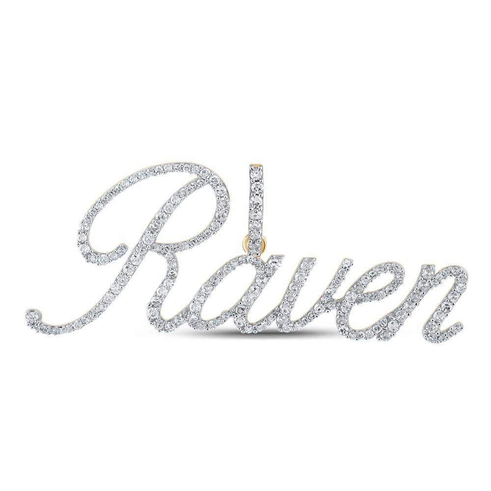10kt Yellow Gold Womens Round Diamond Raven Name Pendant 3/4 Cttw