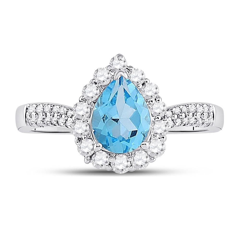 10kt White Gold Womens Pear Synthetic Blue Topaz Solitaire Ring 2 Cttw