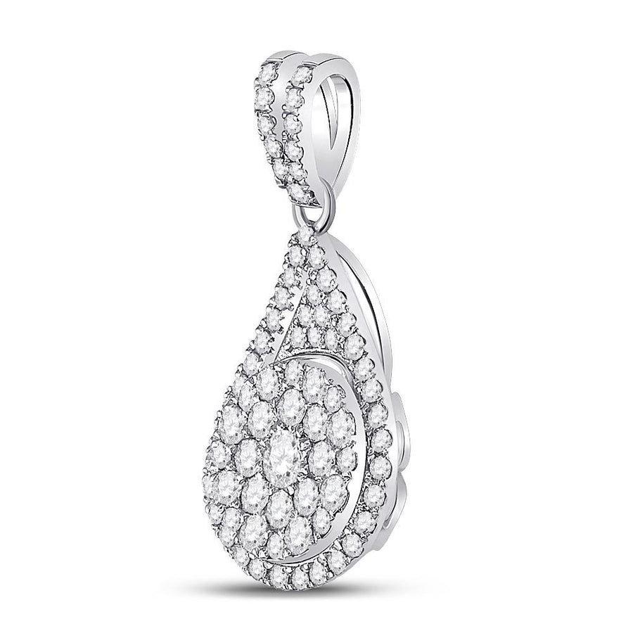 14kt White Gold Womens Round Diamond Teardrop Cluster Pendant 1 Cttw