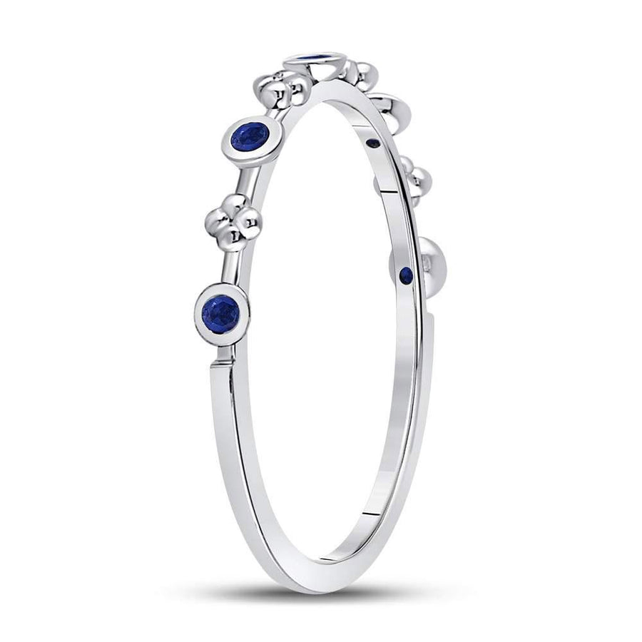 10kt White Gold Womens Round Blue Sapphire Dot Flower Stackable Band Ring 1/12 Cttw