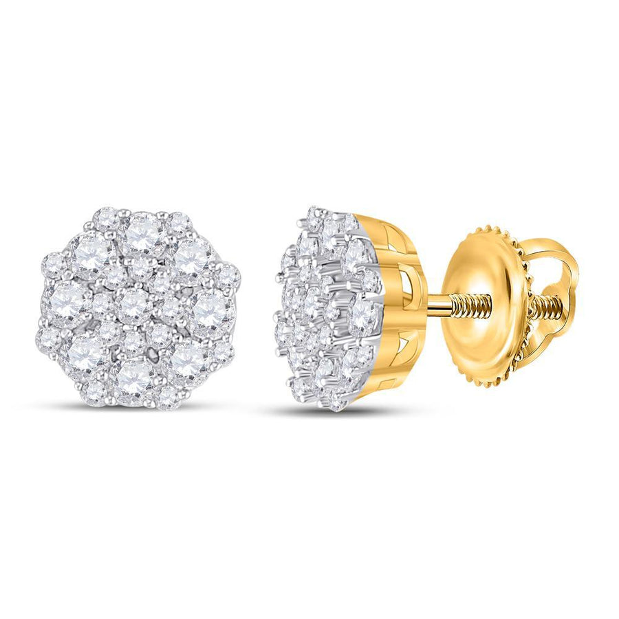 14kt Yellow Gold Womens Round Diamond Octagon Cluster Earrings 5/8 Cttw