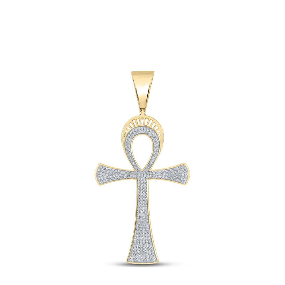 10kt Yellow Gold Mens Round Diamond Ankh Cross Charm Pendant 3/4 Cttw