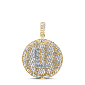 10kt Two-tone Gold Mens Round Diamond L Circle Letter Charm Pendant 4 Cttw