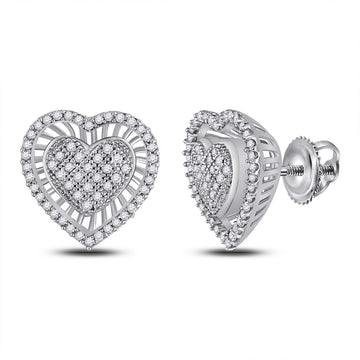 10kt White Gold Womens Round Diamond Heart Cluster Earrings 1/3 Cttw