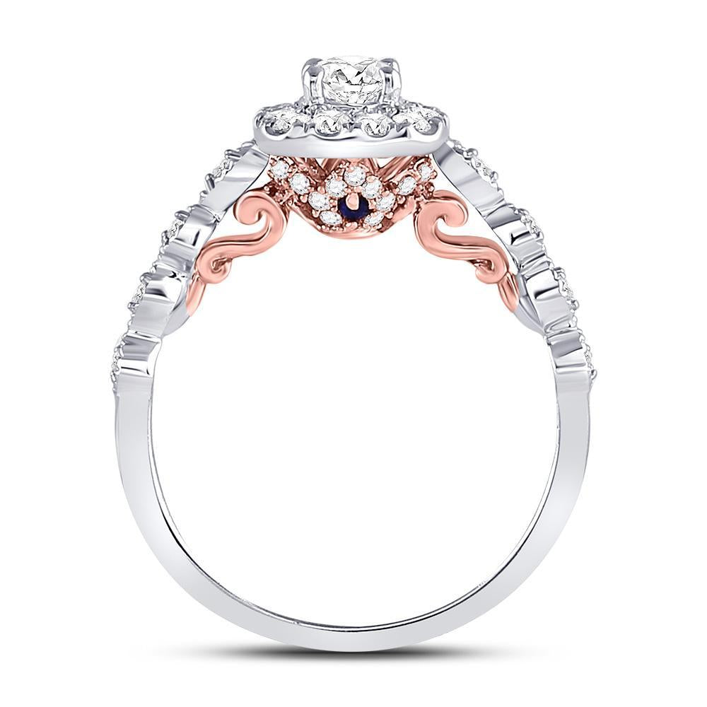 14kt Two-tone Gold Round Diamond Halo Bridal Wedding Engagement Ring 3/4 Cttw