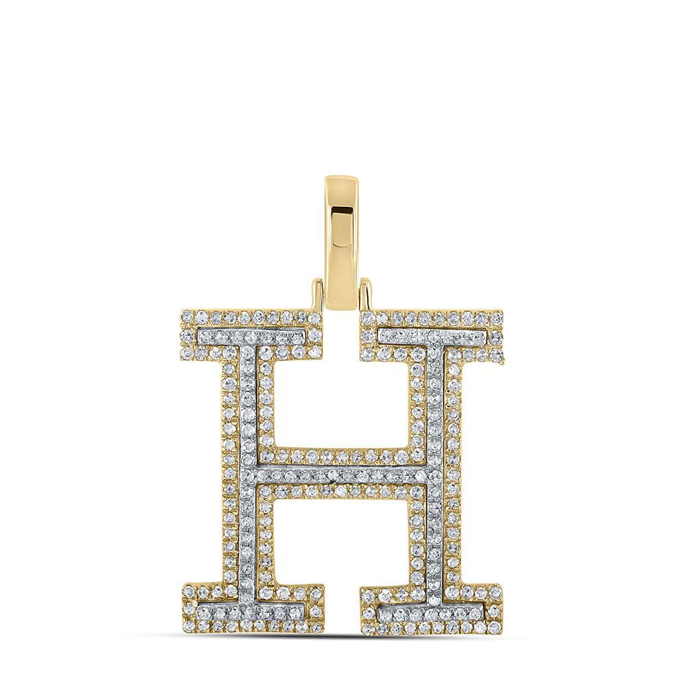 10kt Two-tone Gold Mens Round Diamond H Initial Letter Pendant 5/8 Cttw