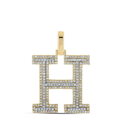 10kt Two-tone Gold Mens Round Diamond H Initial Letter Pendant 5/8 Cttw