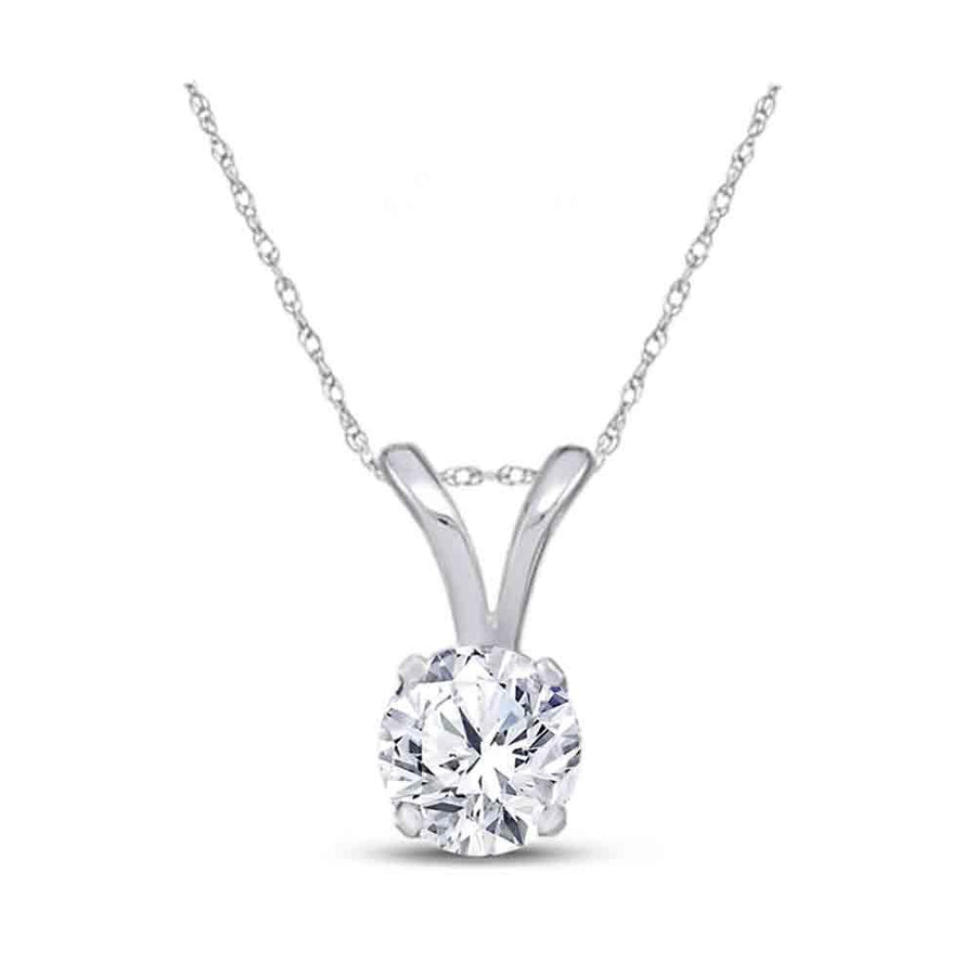 14kt White Gold Womens Round Diamond Solitaire Pendant 1/4 Cttw