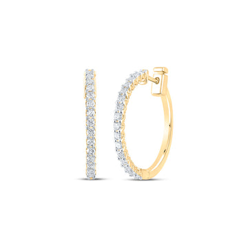 14kt Yellow Gold Womens Round Diamond Hoop Earrings 7/8 Cttw