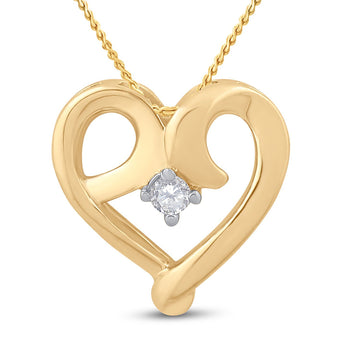 10kt Yellow Gold Womens Round Diamond Solitaire Heart Pendant 1/20 Cttw