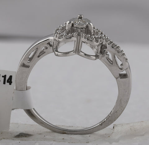 Sterling Silver Womens Round Diamond Heart Ring 1/10 Cttw