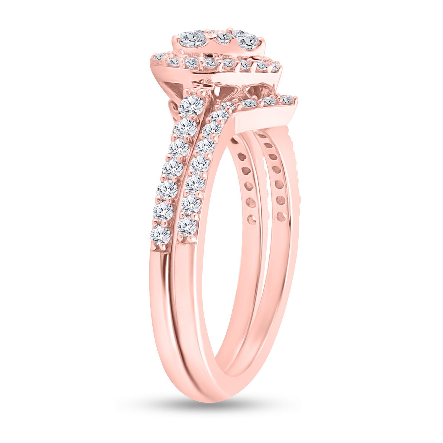 14kt Rose Gold Round Diamond Bridal Wedding Ring Band Set 1 Cttw