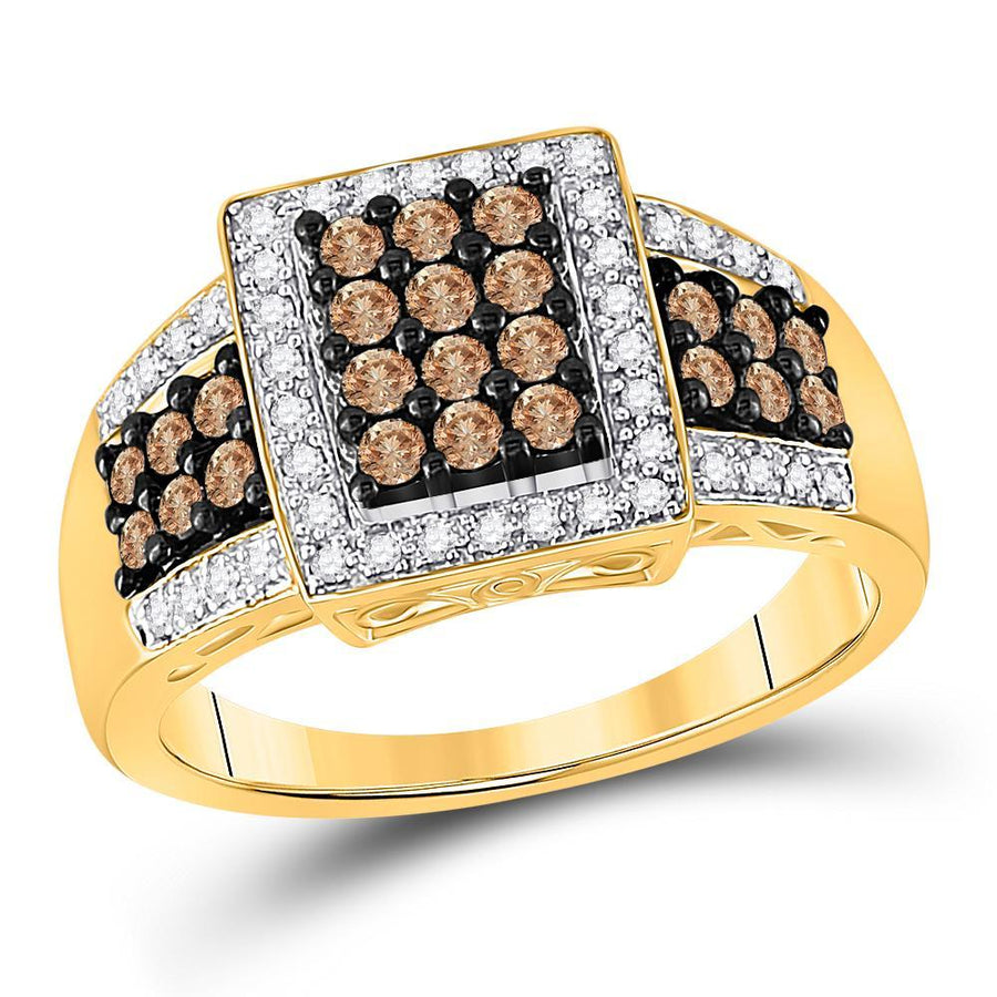 10kt Yellow Gold Womens Round Brown Diamond Square Cluster Ring 5/8 Cttw