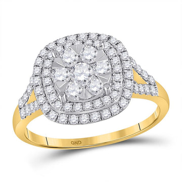 14kt Yellow Gold Womens Round Diamond Square Cluster Ring 1 Cttw