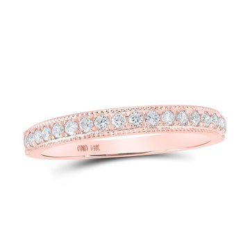 14kt Rose Gold Womens Round Diamond Single Row Band Ring 1/4 Cttw