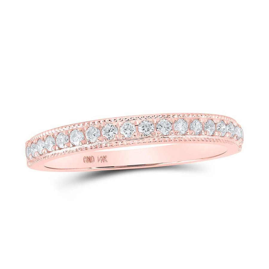 14kt Rose Gold Womens Round Diamond Single Row Band Ring 1/4 Cttw