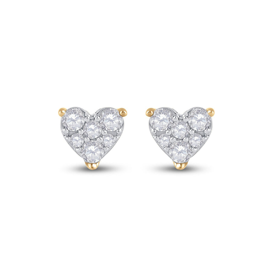14kt Yellow Gold Womens Round Diamond Heart Earrings 1/3 Cttw