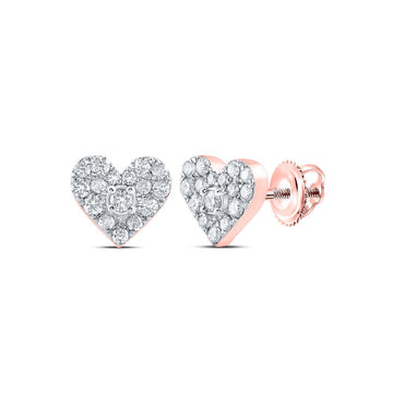 10kt Rose Gold Womens Round Diamond Heart Earrings 1/3 Cttw