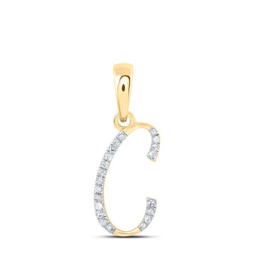 10kt Yellow Gold Womens Round Diamond C Initial Letter Pendant 1/20 Cttw