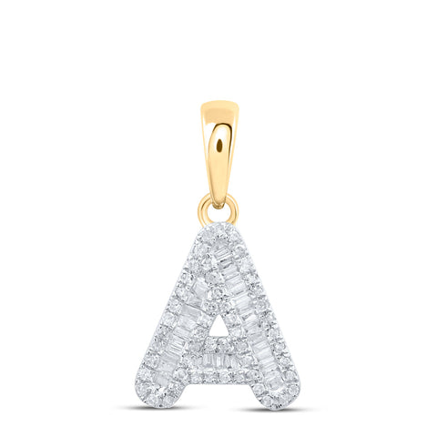 10kt Yellow Gold Womens Baguette Diamond A Initial Letter Pendant 1/3 Cttw