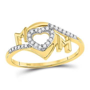 10kt Yellow Gold Womens Round Diamond Heart Mom Ring 1/8 Cttw