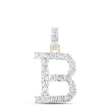10kt Yellow Gold Womens Round Diamond B Initial Letter Pendant 1/8 Cttw