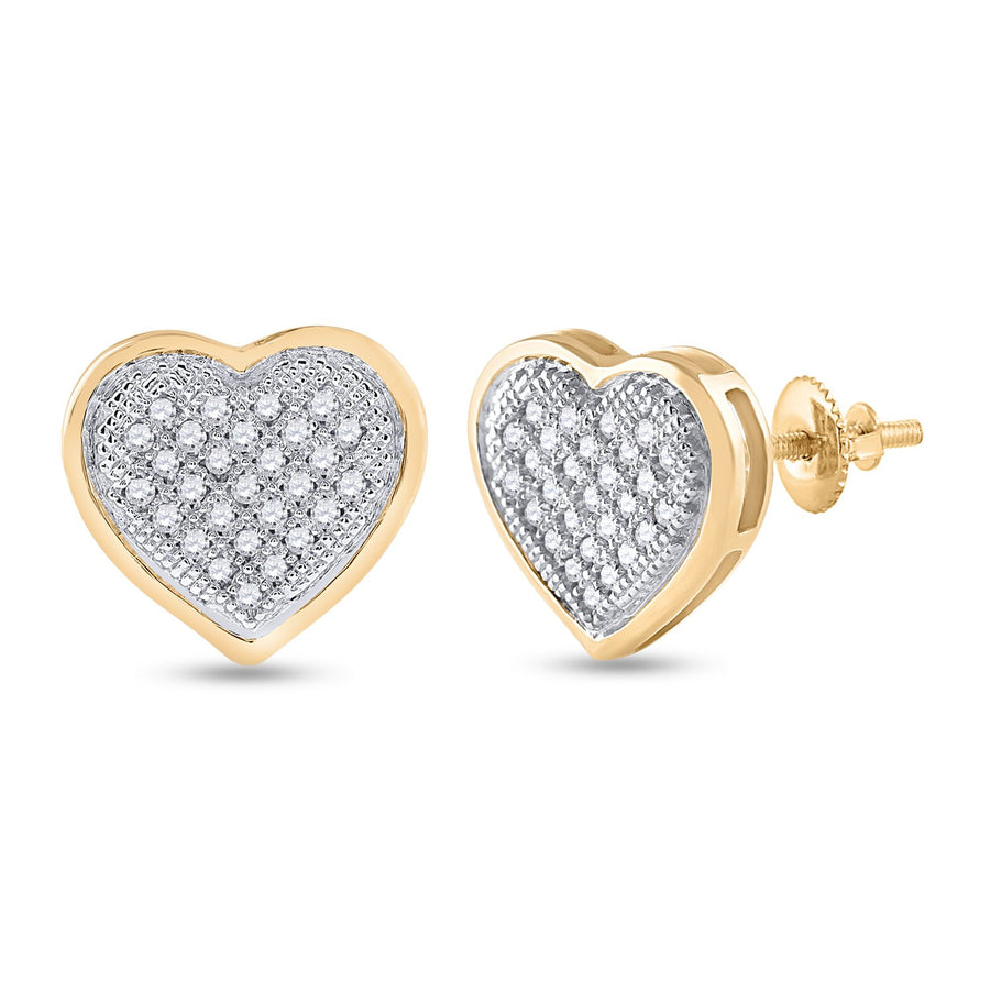 10kt Yellow Gold Womens Round Diamond Heart Cluster Earrings 1/6 Cttw