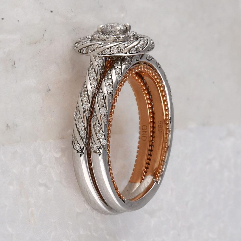 14kt Two-tone Gold Round Diamond Bridal Wedding Ring Band Set 1 Cttw