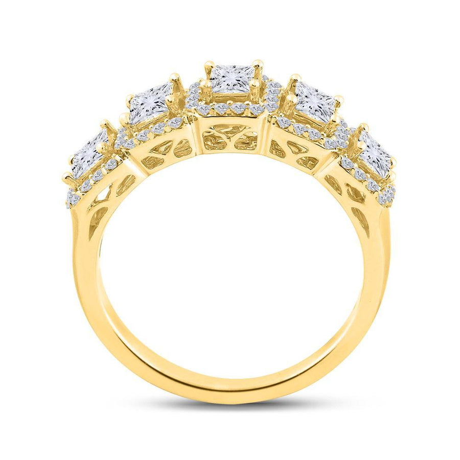 14kt Yellow Gold Womens Princess Diamond 5-Stone Anniversary Ring 1 Cttw