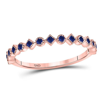 10kt Rose Gold Womens Round Blue Sapphire Stackable Band Ring 1/5 Cttw