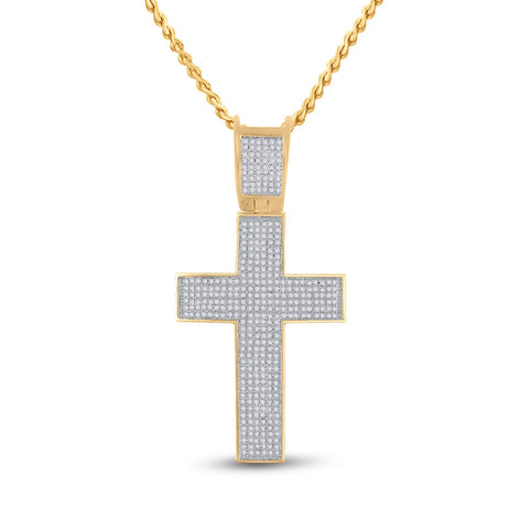 10kt Yellow Gold Mens Round Diamond Cross Charm Pendant 1 Cttw