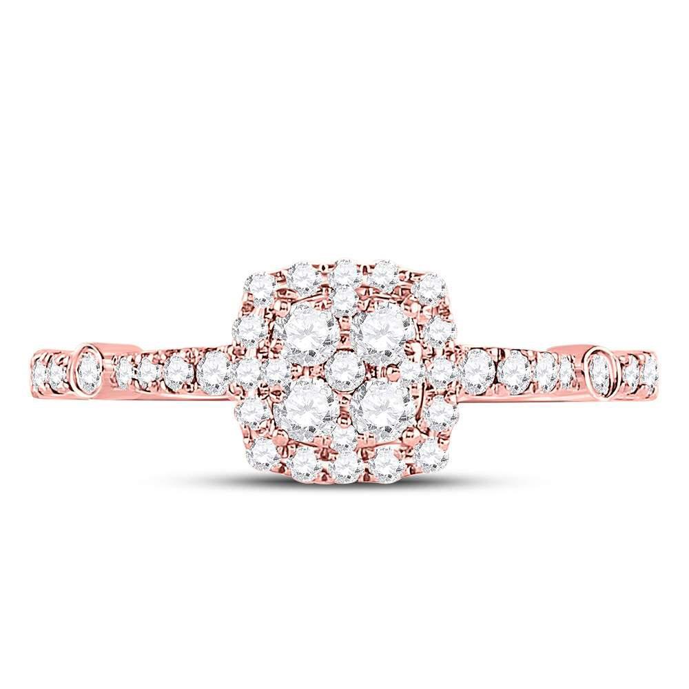 14kt Rose Gold Round Diamond Square Cluster Bridal Wedding Engagement Ring 1/2 Cttw