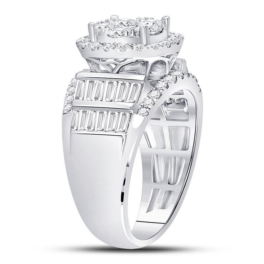 14kt White Gold Round Diamond Cluster Bridal Wedding Engagement Ring 1-7/8 Cttw