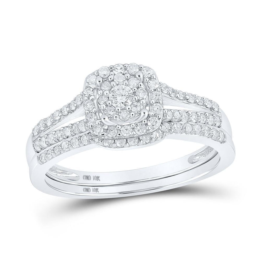 10kt White Gold Round Diamond Bridal Wedding Ring Band Set 1/2 Cttw