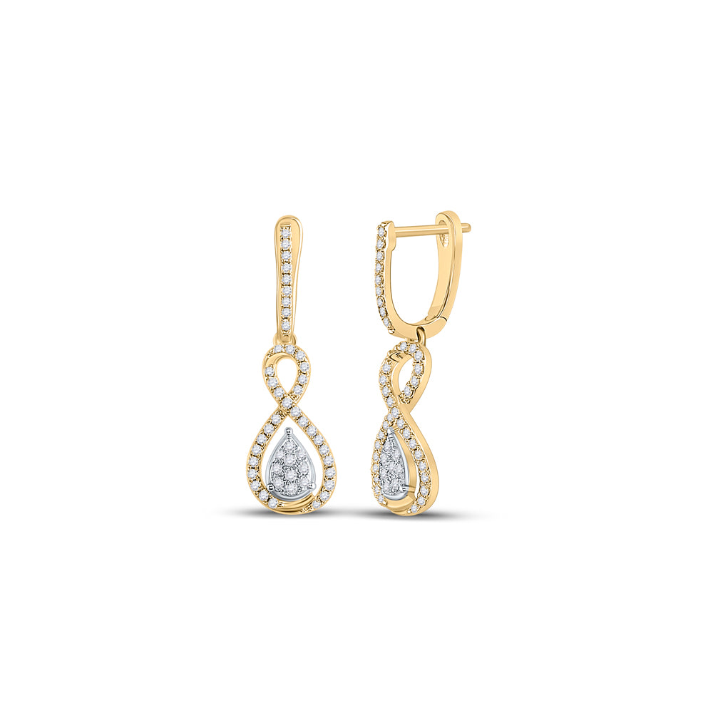 10kt Yellow Gold Womens Round Diamond Teardrop Dangle Earrings 3/8 Cttw